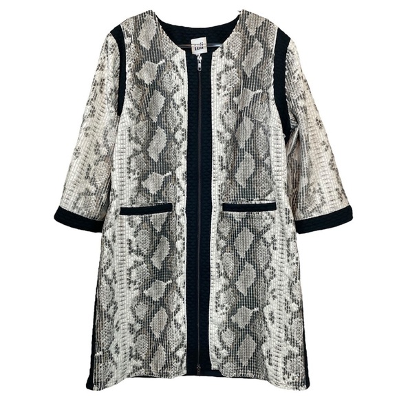 Luii Snake Animal Print Faux Suede Quilted Textured Jacket Beige Black Size M - Picture 10 of 10